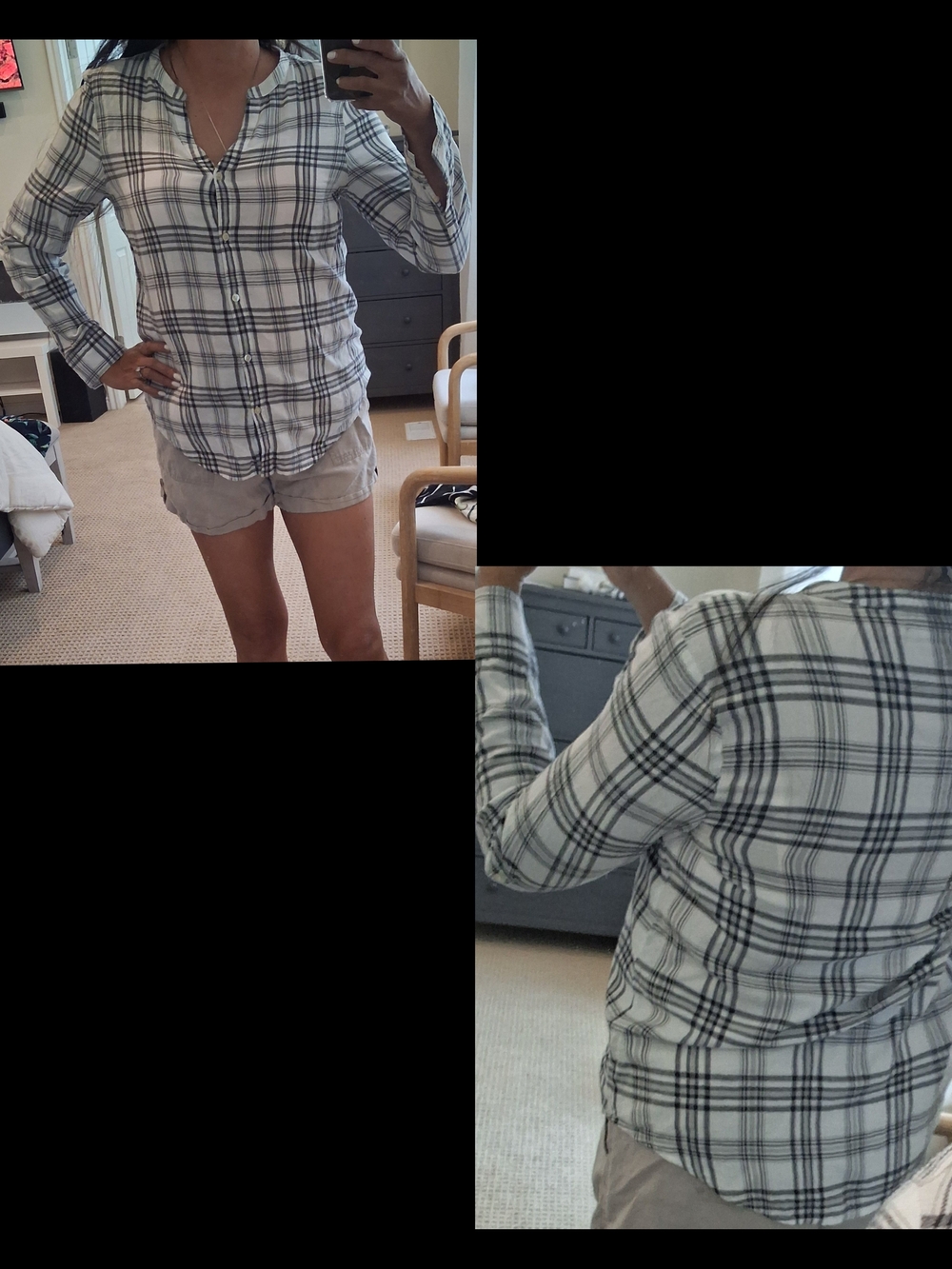 Calvin Klein Jeans Women's Plaid Button-Down Shirt - White & Black Size Medium